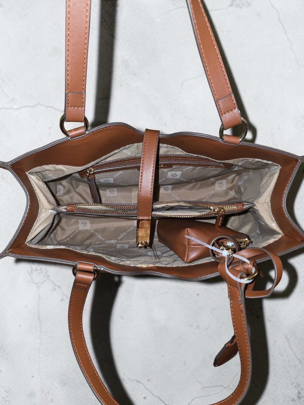 NWT ANNE KLIEN Women’s Brown Woven Tote Bag with Leather Trim & CHANGE PURSRE - Picture 4 of 6